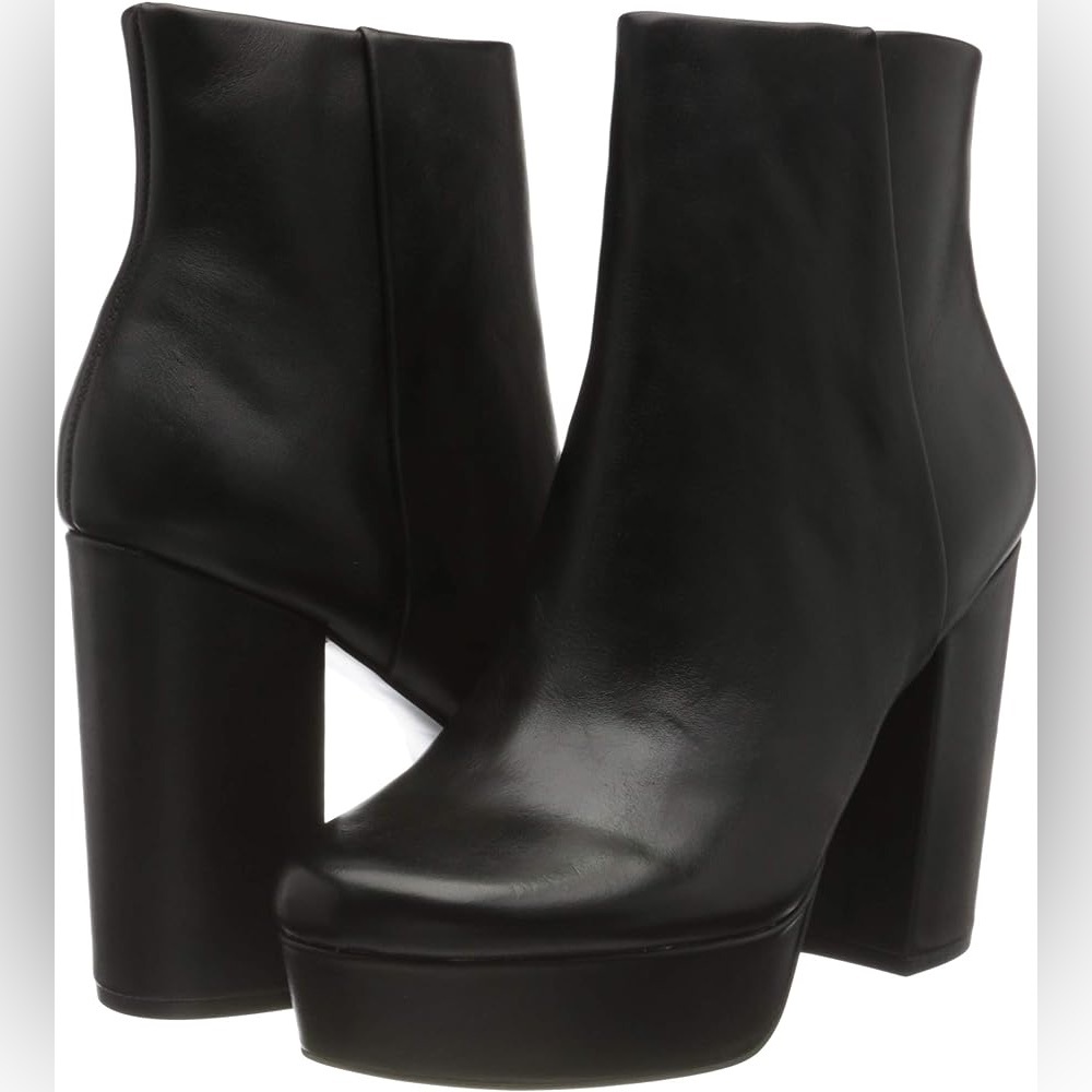 Steve Madden Gratify Black Heeled Platform Booties, Black Leather in Size 9.5